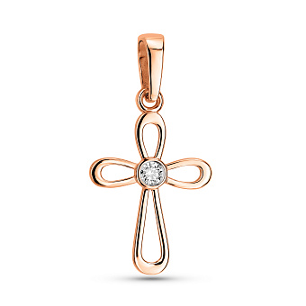 Фото Золотая подвеска-крестик с бриллиантом (арт. П011714005)