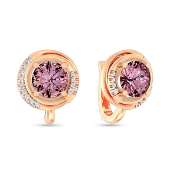 Серьги из красного золота с кварцем и фианитами (арт. 112000ПрГ)