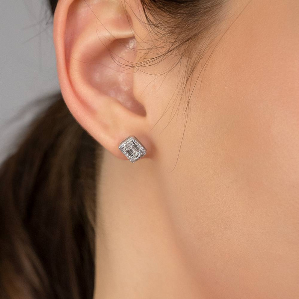 Серьги-пусеты из белого золота с бриллиантами разной формы (арт. Т011232040б) – изображение 2