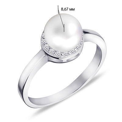 Серебряное кольцо с жемчугом и фианитами (арт. 7501/3164)