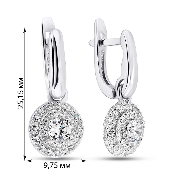 Срібні сережки-підвіски з фіанітами (арт. 7502/21031-1р) – зображення 2