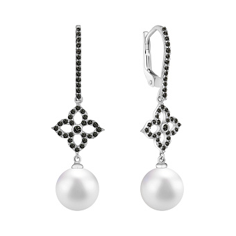 Фото Сережки-підвіски з білого золота з перлами (арт. 101556бпрлбч)