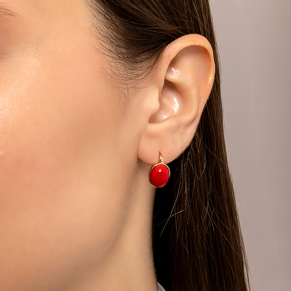 Сережки з червоного золота з коралом (арт. 111146ПкоГ) – зображення 2