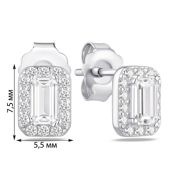 Серебряные пусеты с крупным фианитом (арт. 7518/7343) – изображение 2