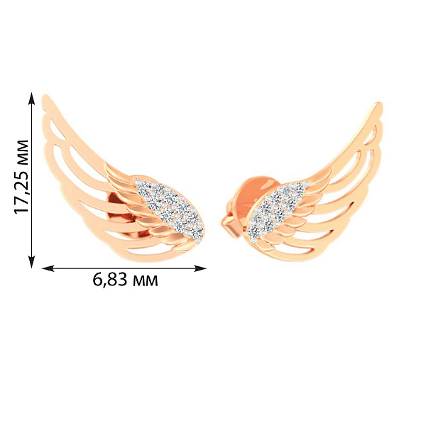 Золоті сережки "Крила" з фіанітами (арт. 110848) – зображення 3