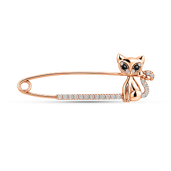 Фото Золотая булавка Котенок с фианитами (арт. 360080)