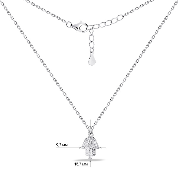 Серебряное колье с подвеской хамса с фианитами (арт. 7507/2660) – изображение 3