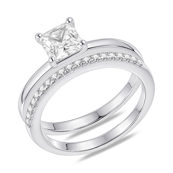 Серебряное двойное кольцо с фианитами (арт. 7501/8624) – изображение 1