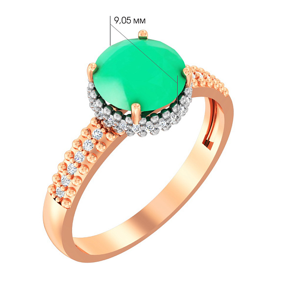 Золотое кольцо с хризопразом и фианитами (арт. 141100Пх) – изображение 2
