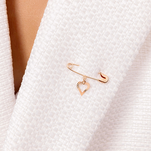 Золотая булавка с сердцем на подвеске (арт. 280056) – изображение 3