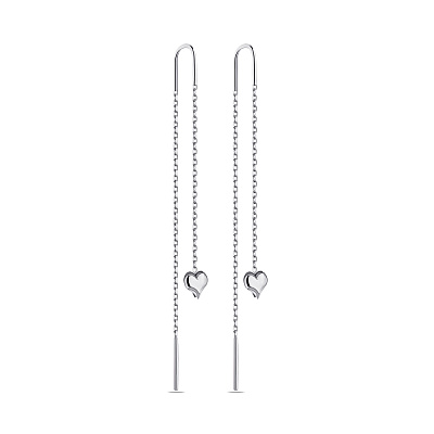 Серебряные серьги протяжки Сердце (арт. 7502/9004)