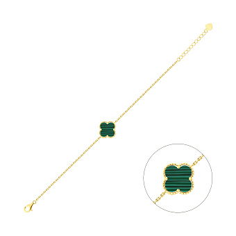 Серебряный тонкий браслет Клевер с малахитом (арт. 7509/933/15жмлх)