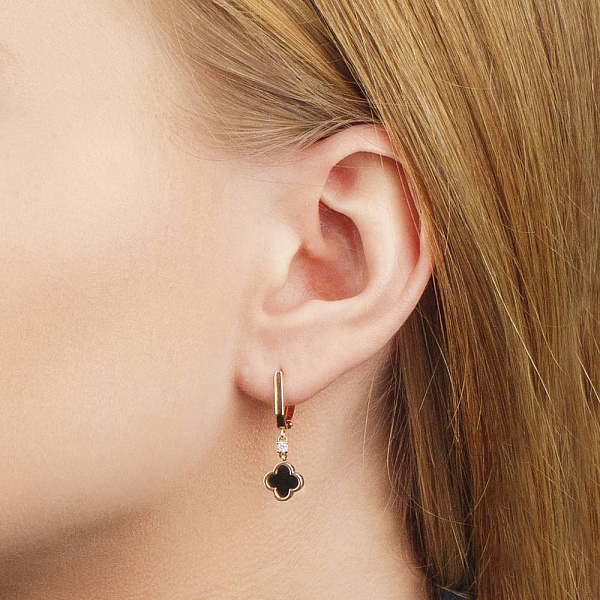 Золотые серьги подвески с эмалью (арт. 111087ч) – изображение 2