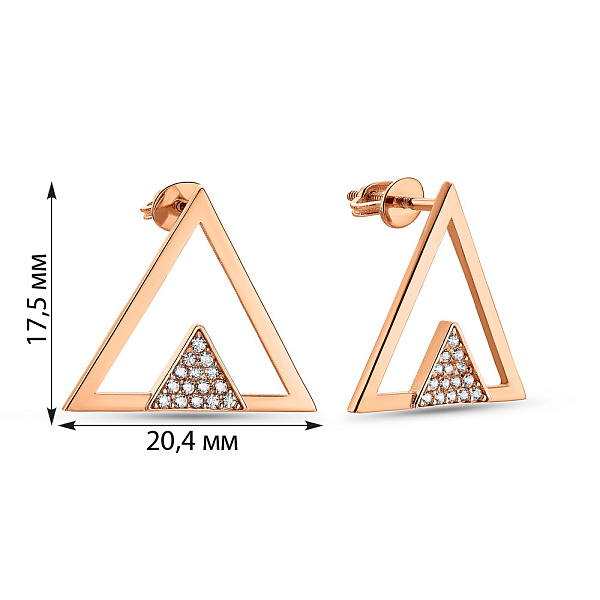 Сережки-пусети «Трикутники» з червоного золота (арт. 109455) – зображення 3