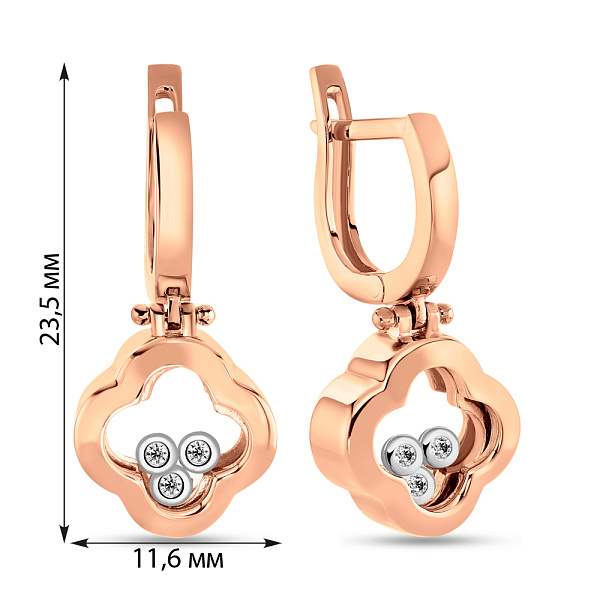 Сережки-підвіски з червоного золота з фіанітами (арт. 104804) – зображення 2