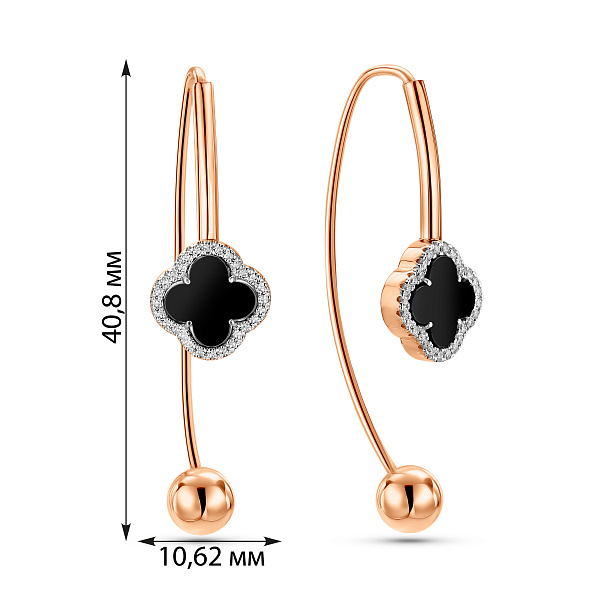 Золоті сережки з оніксом і фіанітами (арт. 1101275/8о) – зображення 2