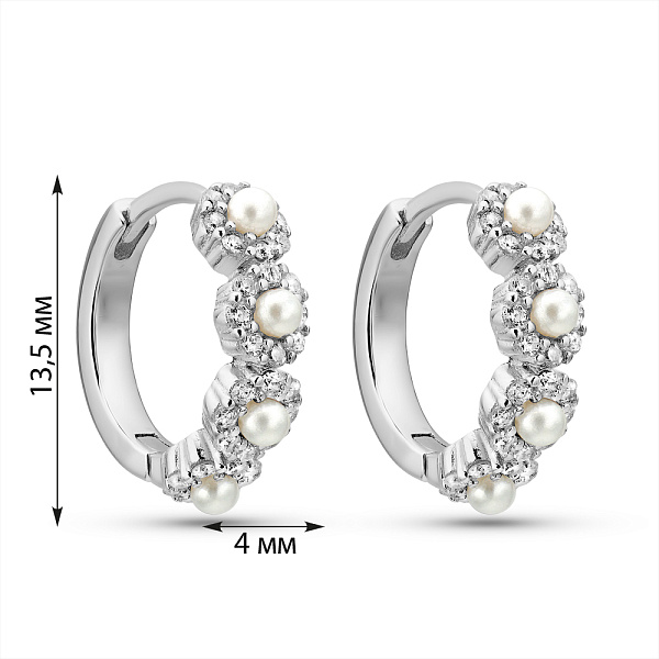 Серебряные серьги с жемчугом и фианитами (арт. 7502/2185642жб) – изображение 3