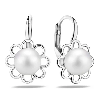 Золотые серьги «Цветочки» с жемчугом  (арт. 105931бпрлб)