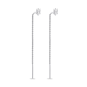 Серебряные серьги-протяжки Трезубец-Герб Украины (арт. 7502/474сп)