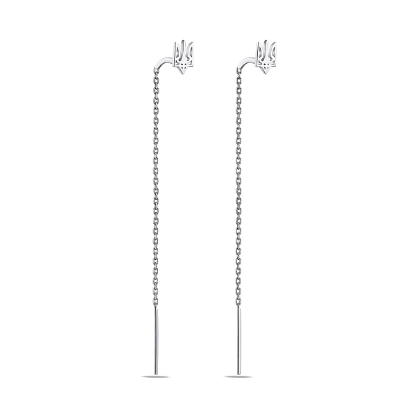 Серебряные серьги-протяжки Трезубец-Герб Украины (арт. 7502/474сп) – изображение 1