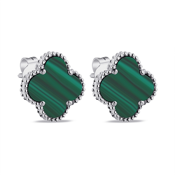 Серебряные серьги Клевер с малахитом (арт. 7518/5645/15млх) – изображение 1
