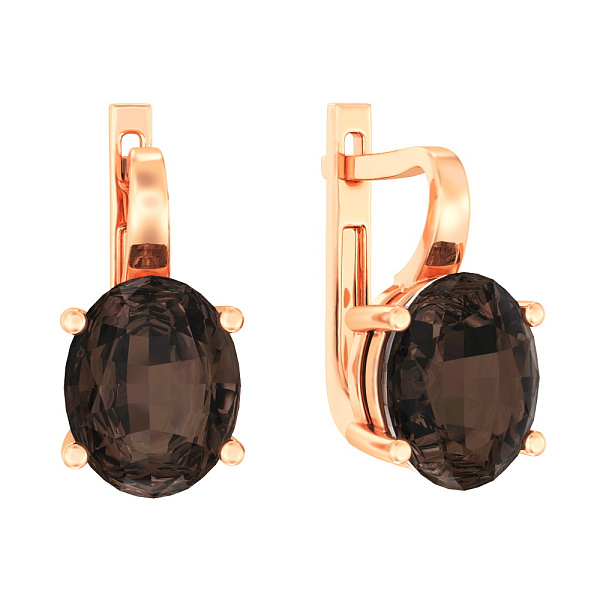 Сережки з червоного золота з димчастим кварцом (арт. 111089Пкр) – зображення 1