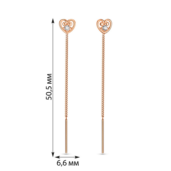 Золотые серьги-протяжки с фианитами (арт. 109395) – изображение 2