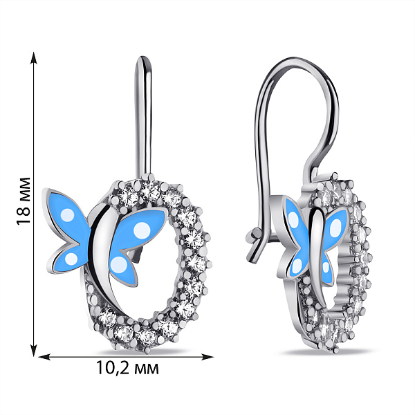 Серебряные детские серьги Бабочка с фианитами (арт. 7502/9757егб) – изображение 2