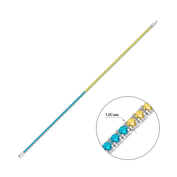 Браслет из белого золота с голубыми и желтыми фианитами (арт. 340038бгж) – изображение 4