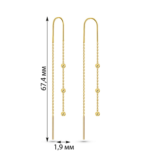 Серьги-протяжки из желтого золота (арт. 110720ж) – изображение 2