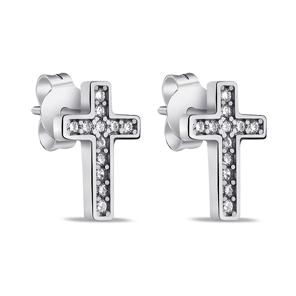 Серебряные серьги Крестики с фианитами (арт. 7518/6318) – изображение 1