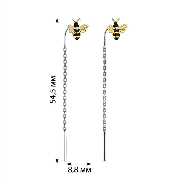 Серьги-протяжки из серебра с желтым родированием (арт. 7502/С24Ч/1326бжеч) – изображение 2