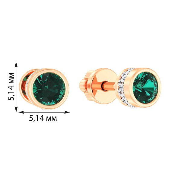 Сережки-пусети з червоного золота з зеленим кварцом (арт. 111091Пз) – зображення 2