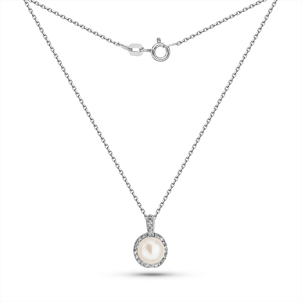 Серебряное колье с жемчугом и фианитами (арт. 7507/2304жб) – изображение 2