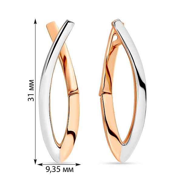 Сережки из золота в красном и белом цвете металла (арт. 107537кб) – изображение 2