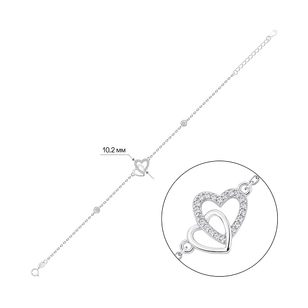 Серебряный браслет сердечка с фианитами (арт. 7509/5437) – изображение 2