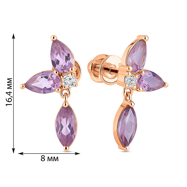 Золотые серьги с кварцем и фианитами (арт. 1101115ПфГ) – изображение 4