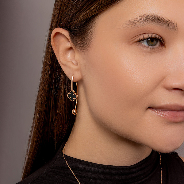 Золотые серьги с ониксом (арт. 1101200/10о) – изображение 4