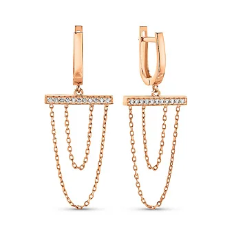 Золоті сережки-підвіски з фіанітами (арт. 109181)