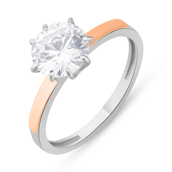 Серебряное кольцо с золотой накладкой и фианитом (арт. 7201/638кп) – изображение 1