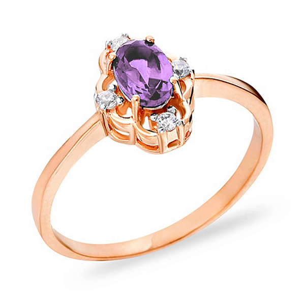 Кольцо с аметистом и фианитами из красного золота (арт. 140676Па) – изображение 1