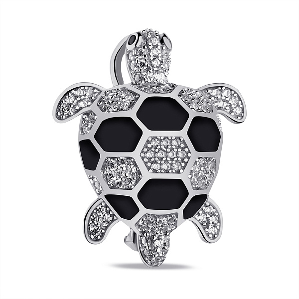 Срібна брошка з чорною емаллю та фіанітами (арт. 7505/185еч) – зображення 1