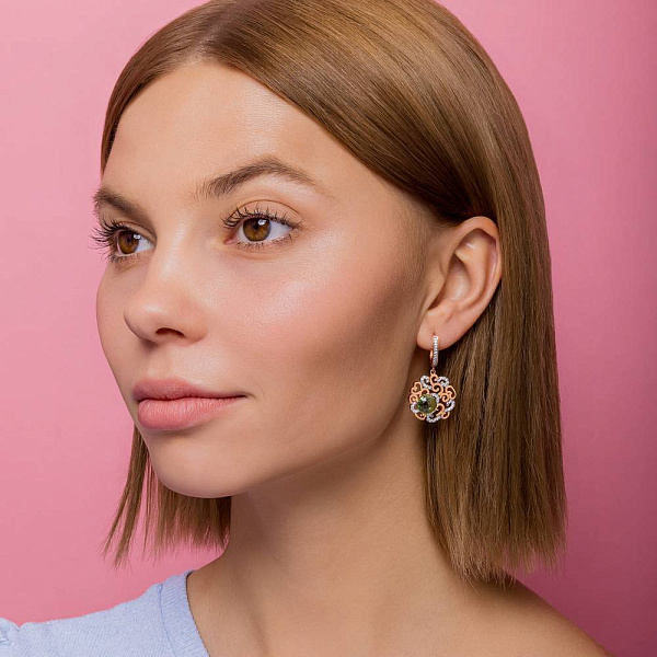 Золотые серьги-подвески с кварцем (арт. 103286Пкз) – изображение 3