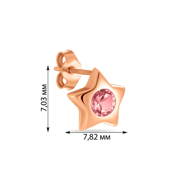 Одиночная серьга из красного золота с фианитом (арт. 102801рЯ) – изображение 2