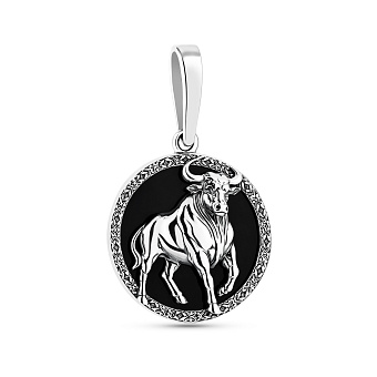 Фото Серебряный кулон Телец с ониксом (арт. 7903/2490отл)