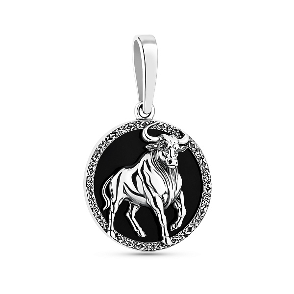 Серебряный кулон Телец с ониксом (арт. 7903/2490отл) – изображение 1