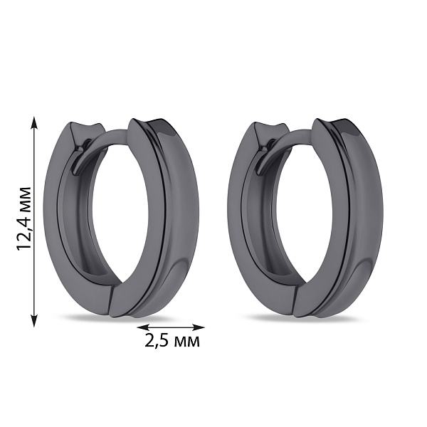 Сережки-кільця зі срібла з чорним родіюванням (арт. 7502/9151/15ч) – зображення 2