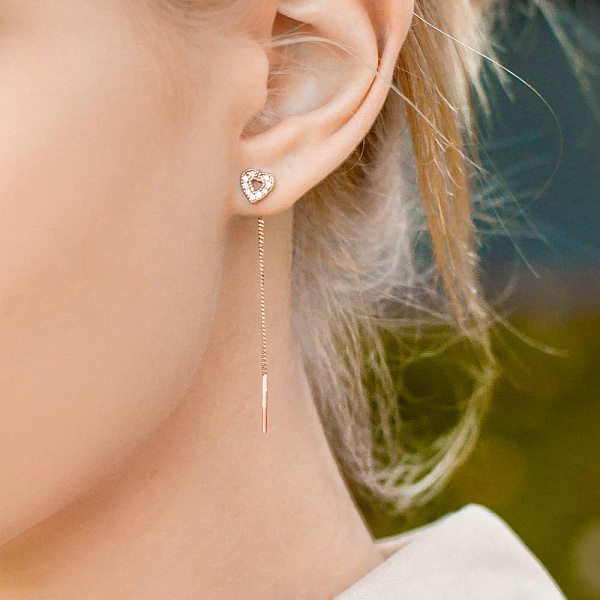 Золоті сережки протяжки «Серденька» з фіанітами (арт. 101742) – зображення 3