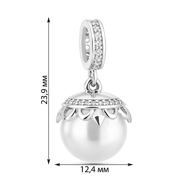 Серебряная подвеска с жемчугом и фианитами (арт. 7503/829жбП) – изображение 2