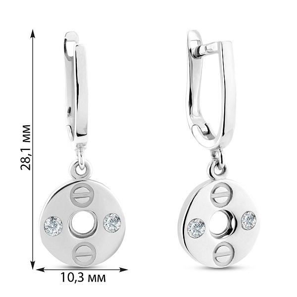 Сережки-підвіски з білого золота з фіанітами (арт. 107564б) – зображення 2